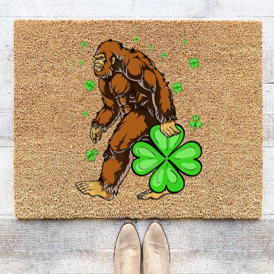 St Patricks Day Bigfoot Irish Sasqautch Saint Coir Doormats