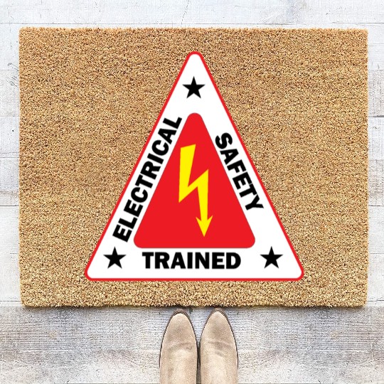 electrical Safety Trained Triangle Warning Sign Coir Doormats