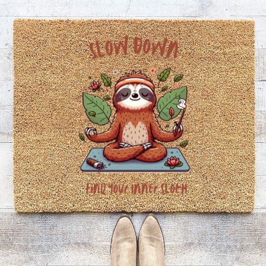 Meditating Sloth Coir Doormats