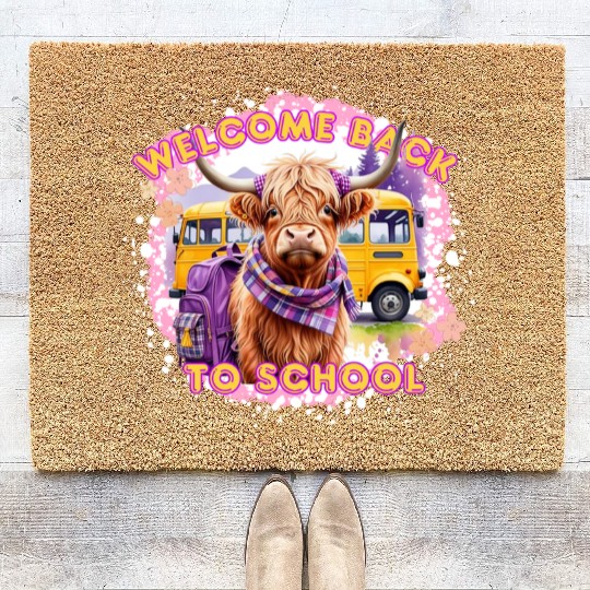 Highland Cow Back to School Coir Doormats