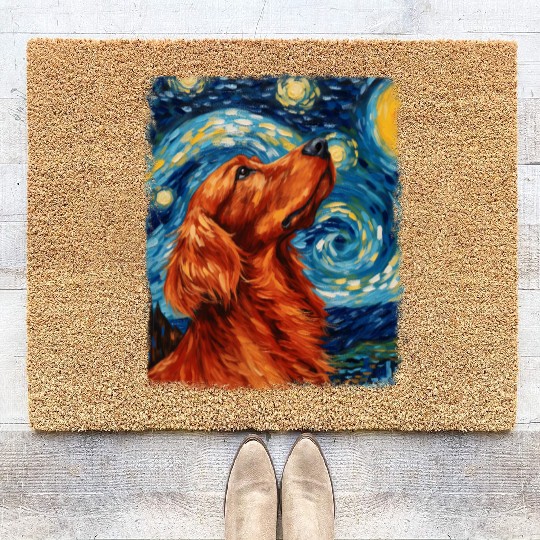 Irish Setter Dog Starry Night Painting Coir Doormats