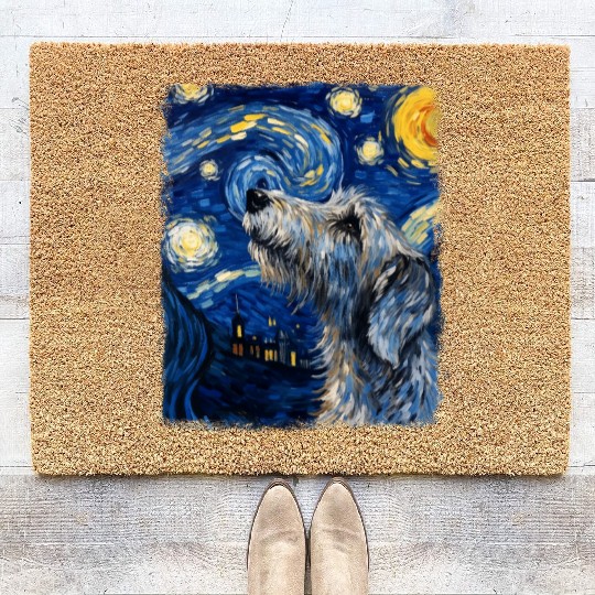 Irish Wolfhound Dog Starry Night Painting Coir Doormats