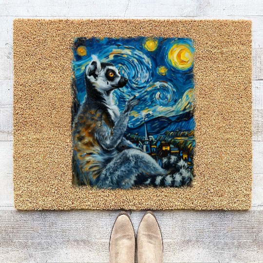Lemur Ring Tailed Starry Night Painting Coir Doormats