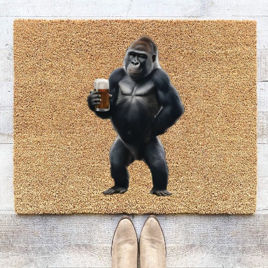 Gorilla Drinking Beer Realistic Coir Doormats