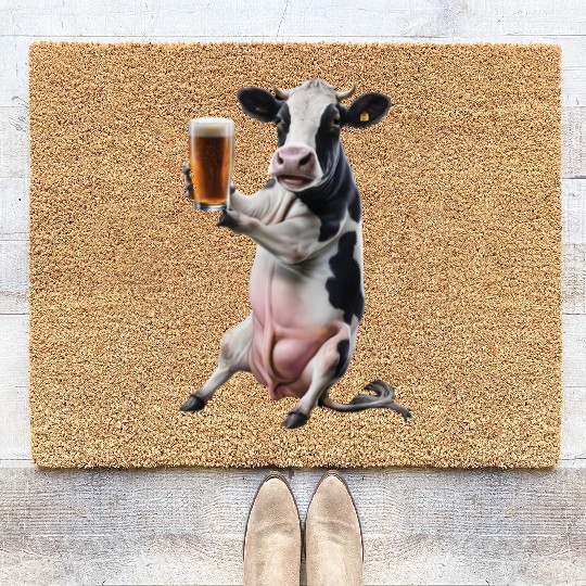 Cow Drinking Beer Realistic Coir Doormats
