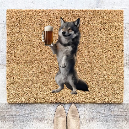 Wolf Drinking Beer Realistic Coir Doormats