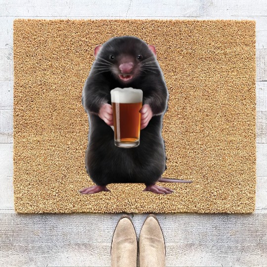 Mole Drinking Beer Realistic Coir Doormats
