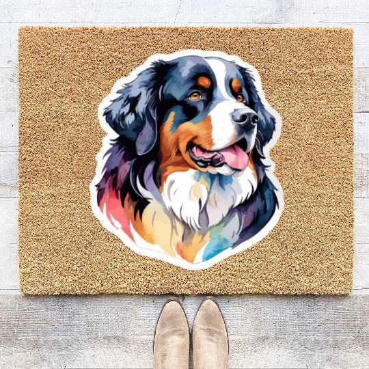 Bernese Mountain Dog Watercolor Coir Doormats