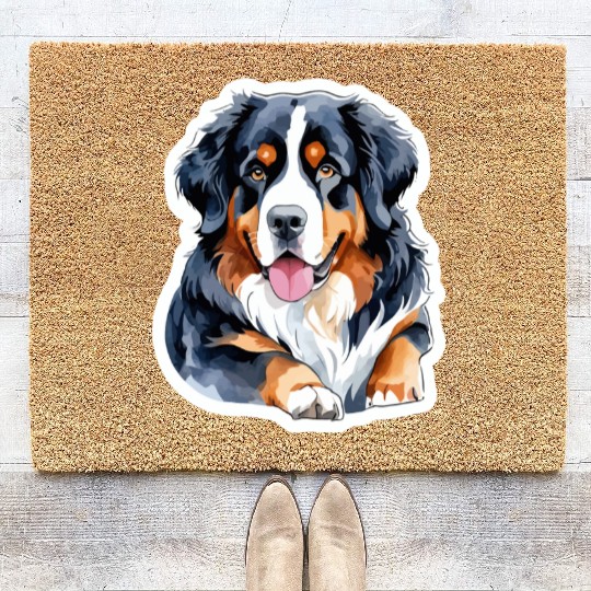 Bernese Mountain Dog Watercolor Coir Doormats