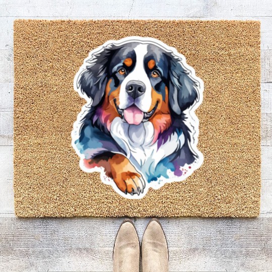 Bernese Mountain Dog Watercolor Coir Doormats