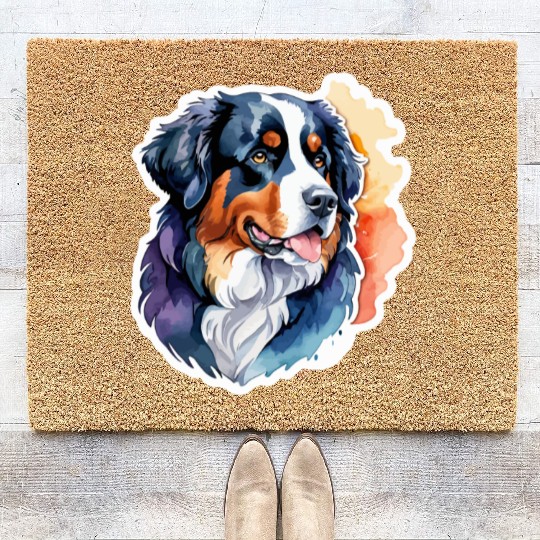 Bernese Mountain Dog Watercolor Coir Doormats