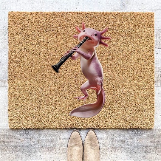 Axolotl Playing Clarinet Realistic Coir Doormats