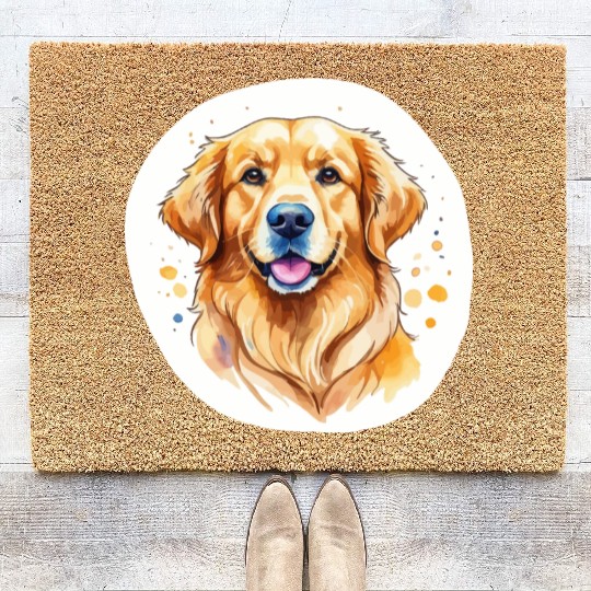 Golden Retriever Watercolor Coir Doormats