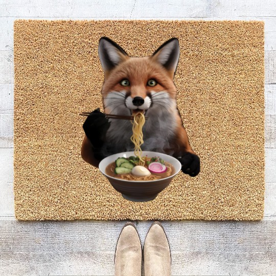 Fox Eating Ramen Realistic Coir Doormats