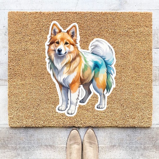 Icelandic Sheepdog Watercolor Coir Doormats
