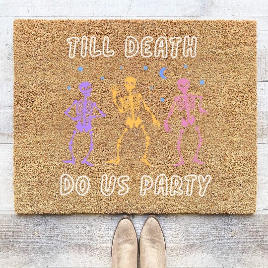Til Death Do Us Party Halloween Dancing Skeleton Coir Doormats