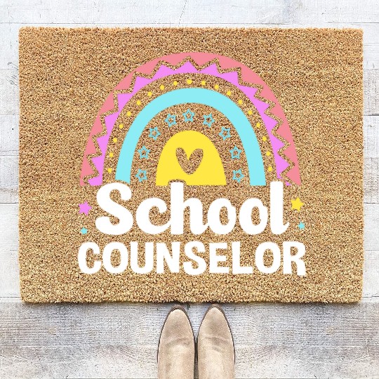 Cute Rainbow Counseling Awareness School Counselor Coir Doormats