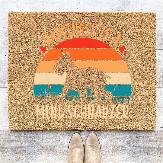 Happiness Is A Mini Schnauzer Retro Vintage Coir Doormats