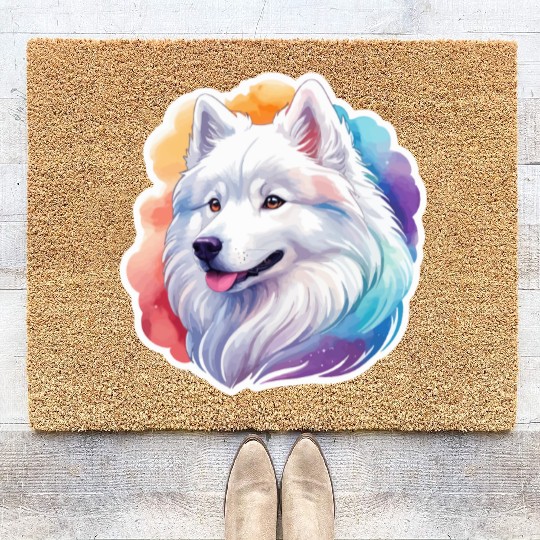 Samoyed Dog Watercolor Coir Doormats