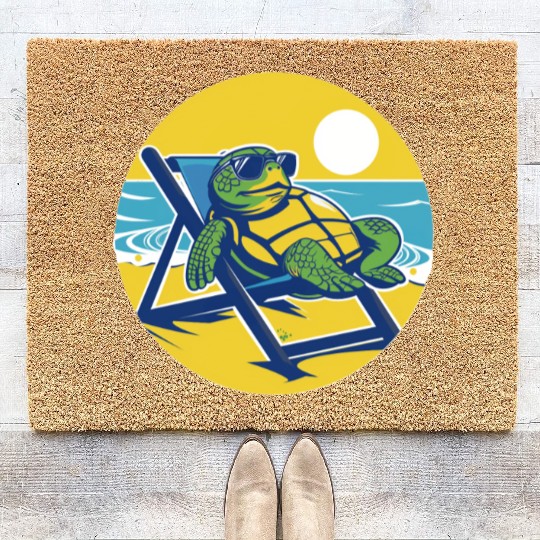 Sea Turtle Chillin on the Beach Coir Doormats