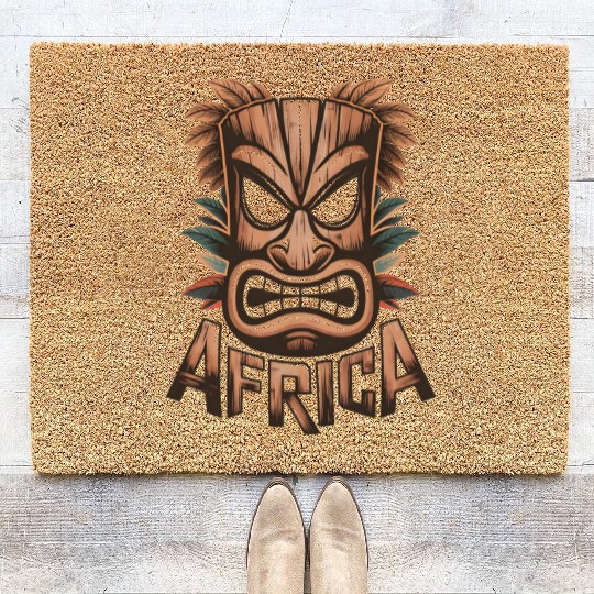 African Tribal Mask Coir Doormats