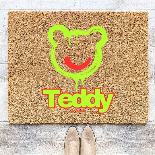 Neon Drip Teddy Bear Illustration Coir Doormats
