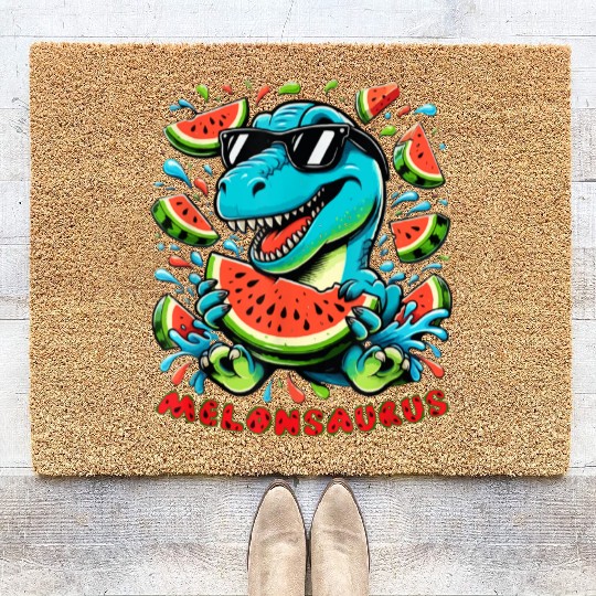Funny Summer Break T Rex Melonsaurus Cool Watermel Coir Doormats