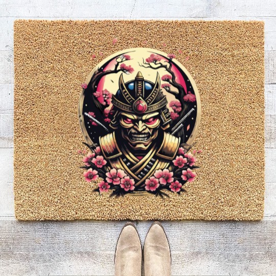 001 Samurai s Cherry Blossom Fall Coir Doormats