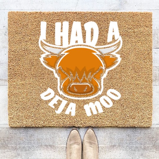 Highland Cow Deja Moo Funny Saying Coir Doormats