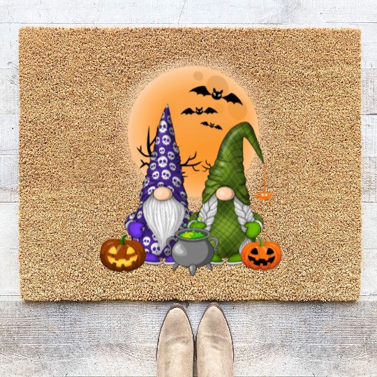 Gnome Witch Halloween Pumpkin Autumn Fall Holiday Coir Doormats