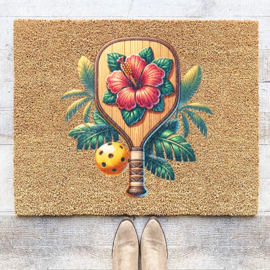 Hibiscus Flower Pickleball Coir Doormats