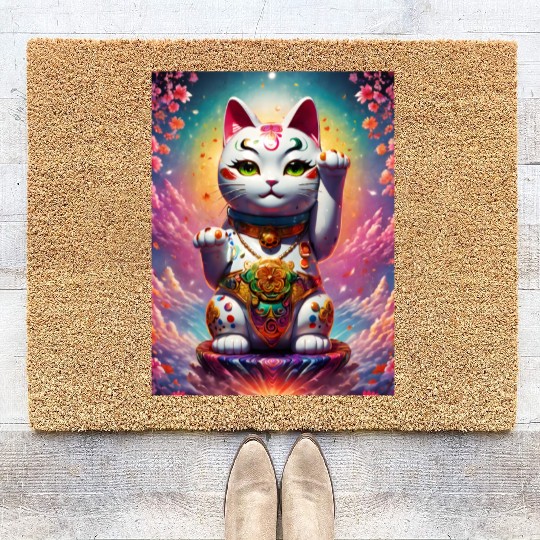 Maneki neko lucky cat Coir Doormats