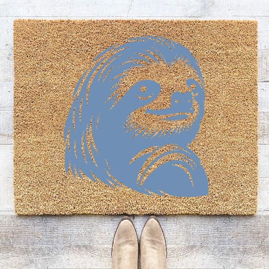 Thoughtful sloth face portrait silhouette Coir Doormats