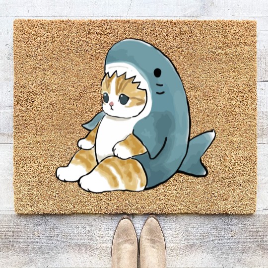 sand cat love pet cat shark Coir Doormats