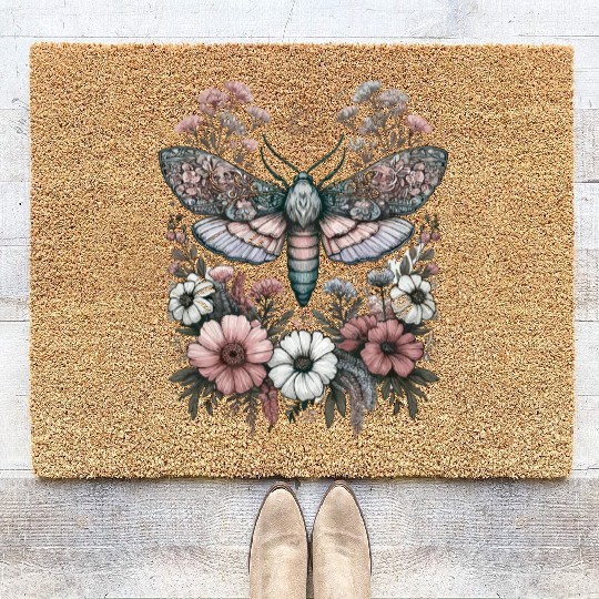 Fairycore Floral Moth Pastel Fairycore Aesthetic Coir Doormats
