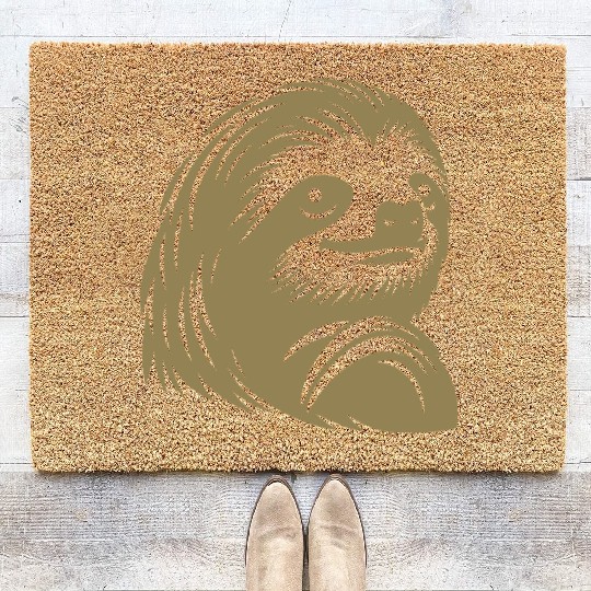 Thoughtful sloth face portrait silhouette Coir Doormats