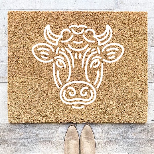 Cow face cows vector farm animal art path6 Coir Doormats
