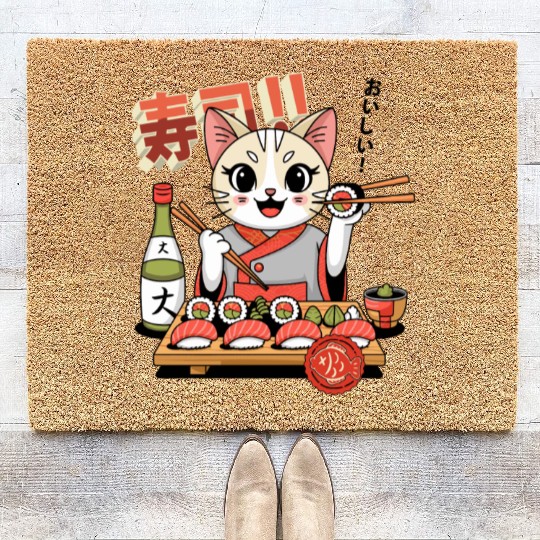 Sushi Chef Cat Adorable Culinary Cat Design Coir Doormats