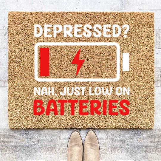 Depression Awareness Just Low On Batteries Coir Doormats