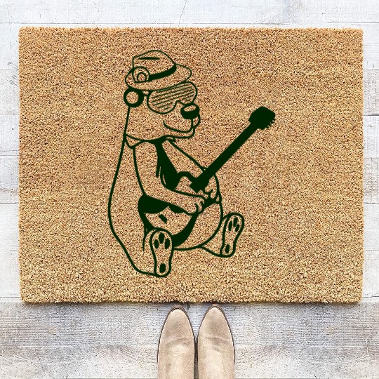 Cool Sitting Grizzly Brown Bear Playing Guitar Fun Coir Doormats