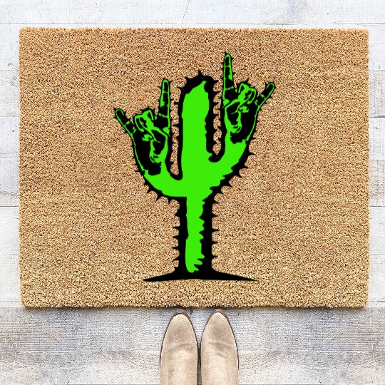 Cactus Plant Heavy Metal Hard Rock Hand Gesture Coir Doormats