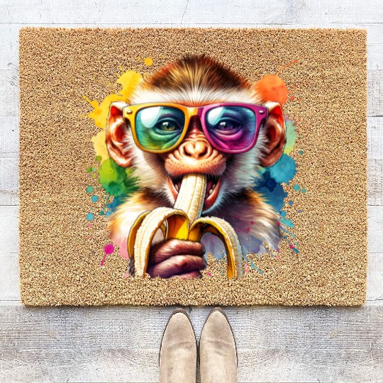 Monkey with sunglasses and banana Coir Doormats