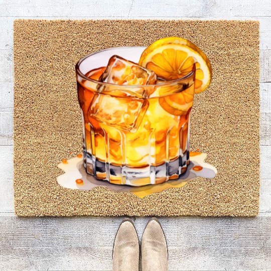 Watercolor Whiskey Drink Coir Doormats