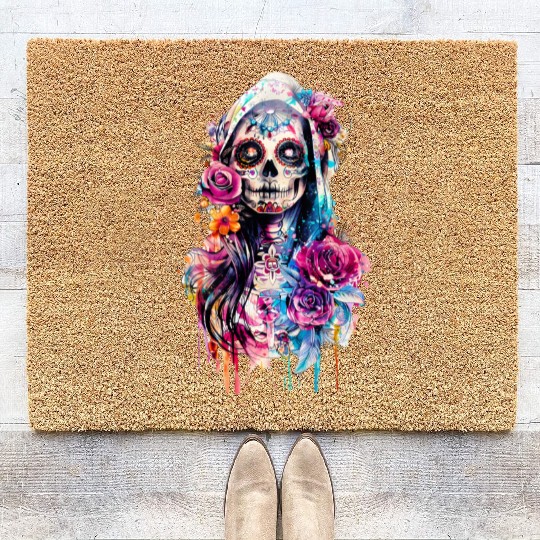 Santa Muerte Saint Mexican Folklore Dead Skull Coir Doormats