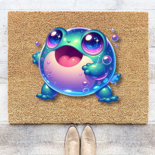 funny cute green frog Coir Doormats