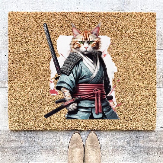 Fearless Samurai Cat Coir Doormats