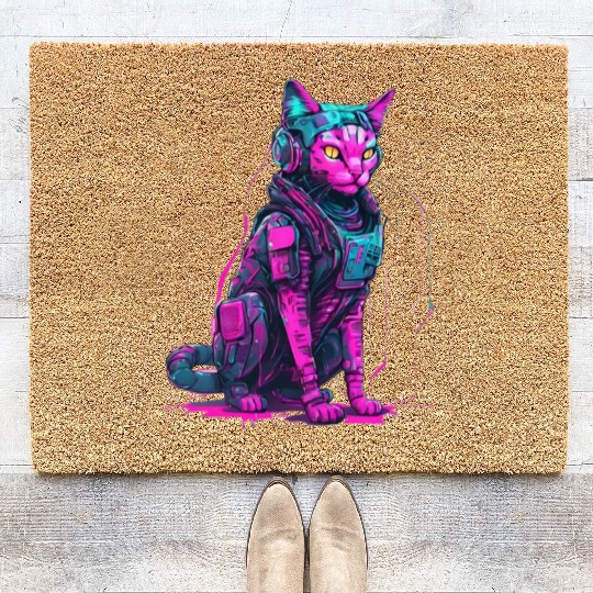 Cyber Warrior Cat Coir Doormats