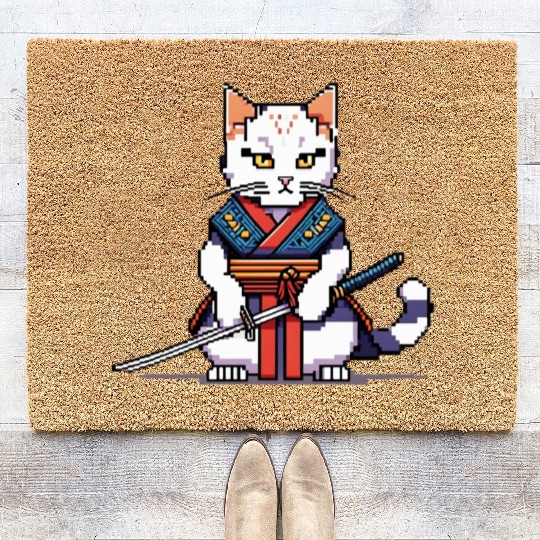 Pixel Samurai Cat Warrior Coir Doormats