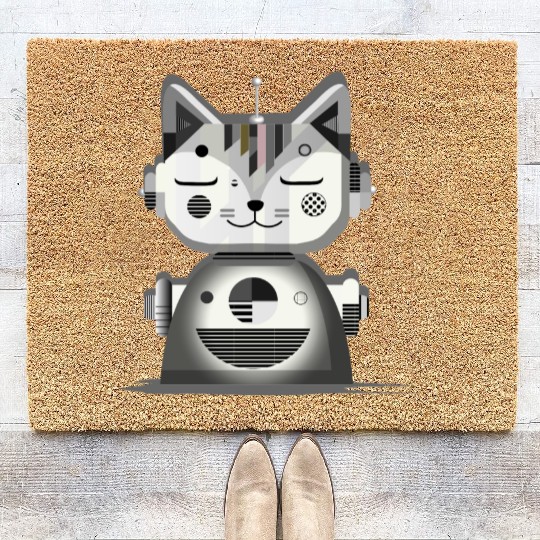 Geometric Robot Cat - Creative Illustration Coir Doormats