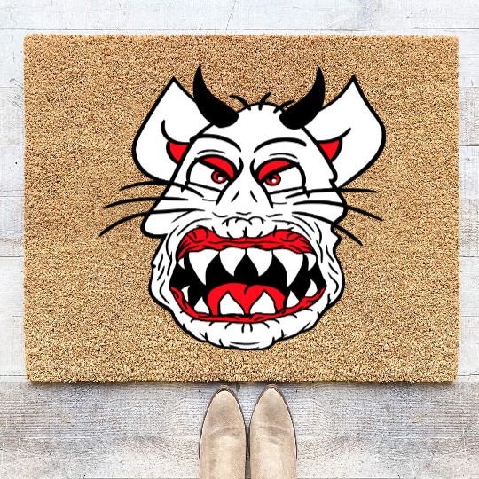 Demon Monster Cat Halloween Fun Horror Devil Horns Coir Doormats